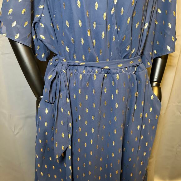 Plus Size 2X 18 20 Blue BloomChic Dress Gold Foil Dot Pockets slimming and comfy - Picture 5 of 11